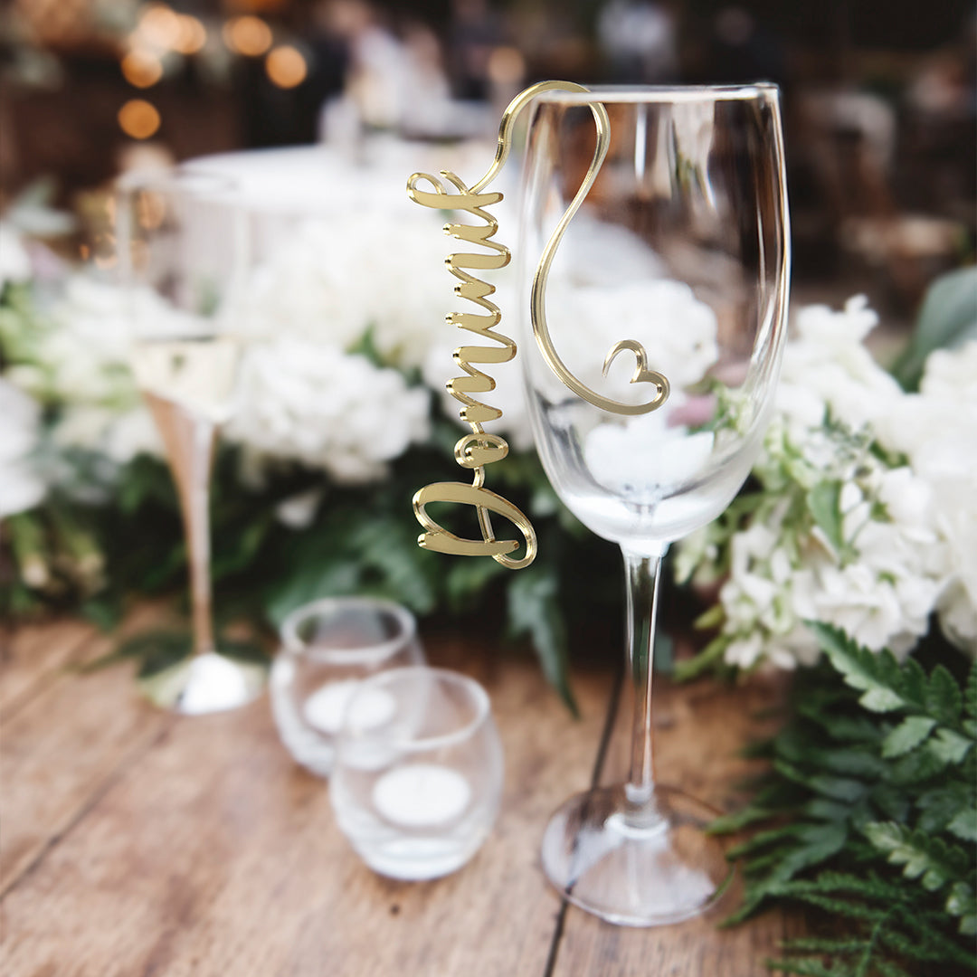 Platzkarte für Gläser - Hochzeit - Spiegel Acryl - Namensschild zum Einhängen - Wunschname