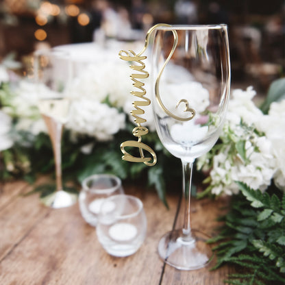 Platzkarte für Gläser - Hochzeit - Spiegel Acryl - Namensschild zum Einhängen - Wunschname