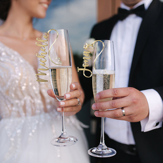 Platzkarte für Gläser - Hochzeit - Spiegel Acryl - Namensschild zum Einhängen - Wunschname