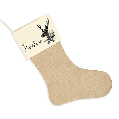 Nikolausstrumpf zum Befüllen Weihnachtssocke aus Jute  personalisiert mit Name - Black Christmas Reindeer