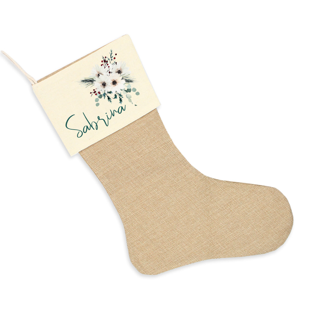 Nikolausstrumpf zum Befüllen Weihnachtssocke aus Jute  personalisiert mit Name - Christmas Flowers