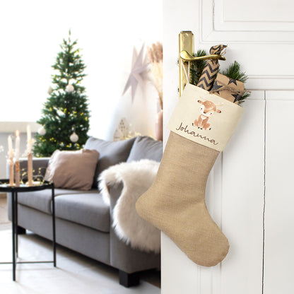 Nikolausstrumpf zum Befüllen Weihnachtssocke aus Jute  personalisiert mit Name - Cute Reindeer