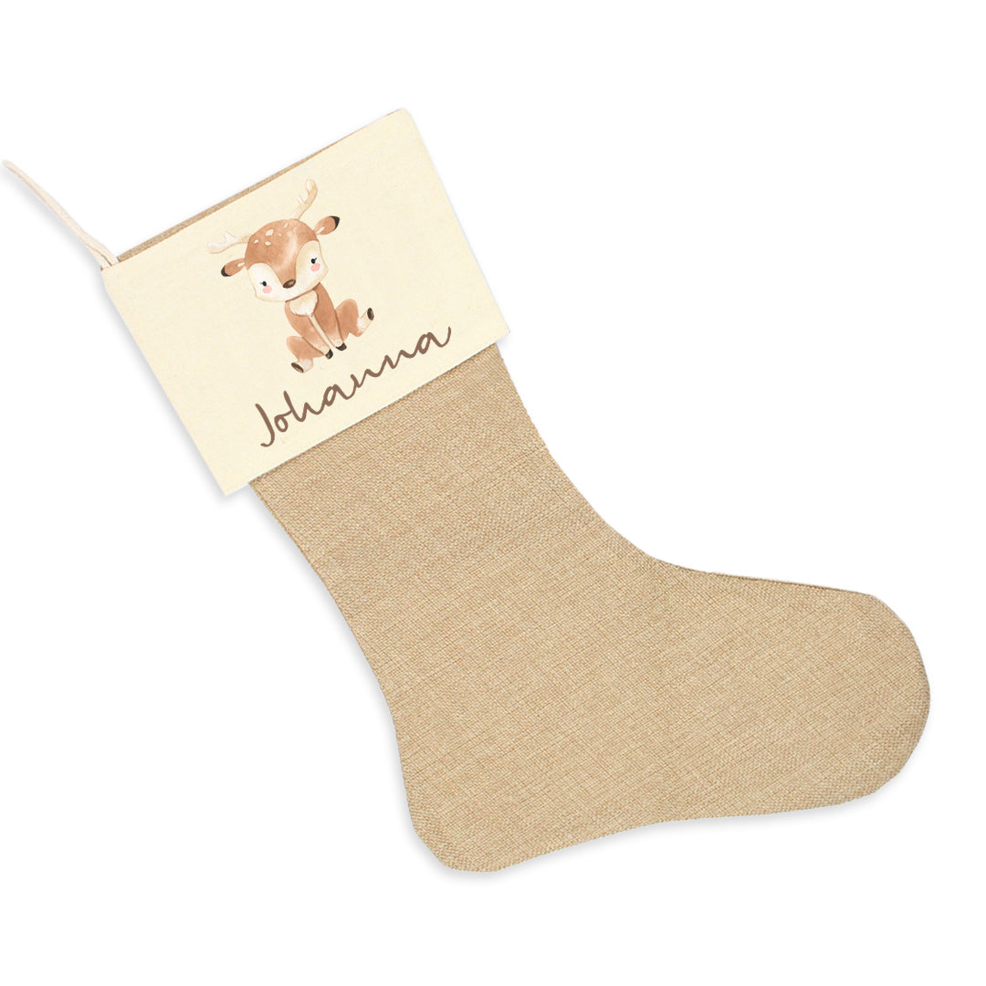 Nikolausstrumpf zum Befüllen Weihnachtssocke aus Jute  personalisiert mit Name - Cute Reindeer