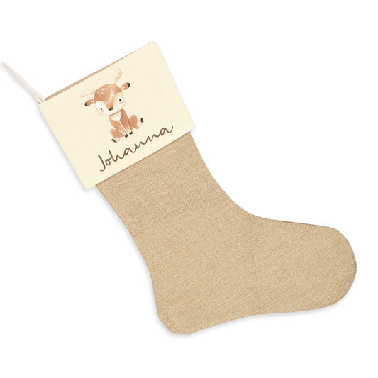 Nikolausstrumpf zum Befüllen Weihnachtssocke aus Jute  personalisiert mit Name - Cute Reindeer