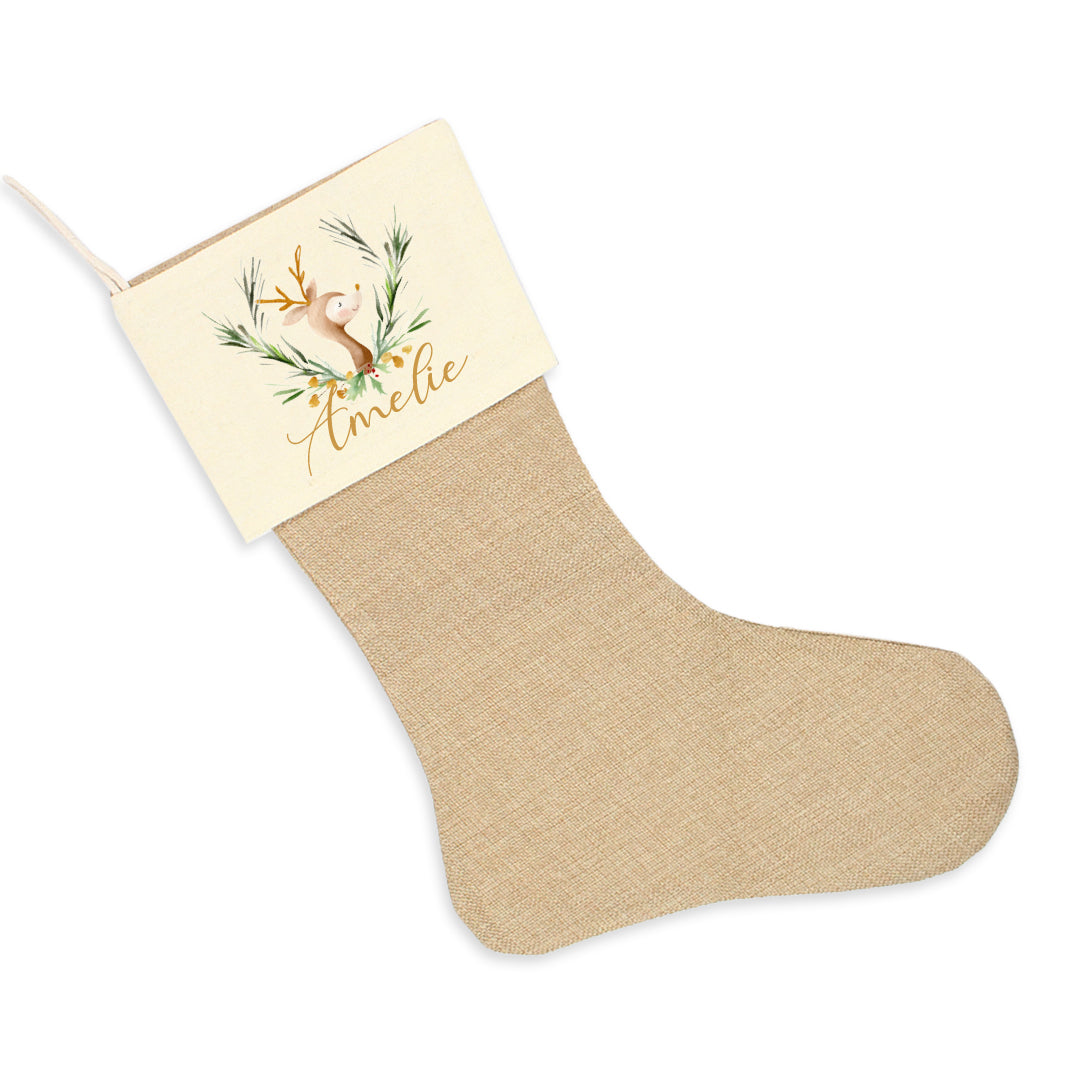 Nikolausstrumpf zum Befüllen Weihnachtssocke aus Jute  personalisiert mit Name - Golden Christmas