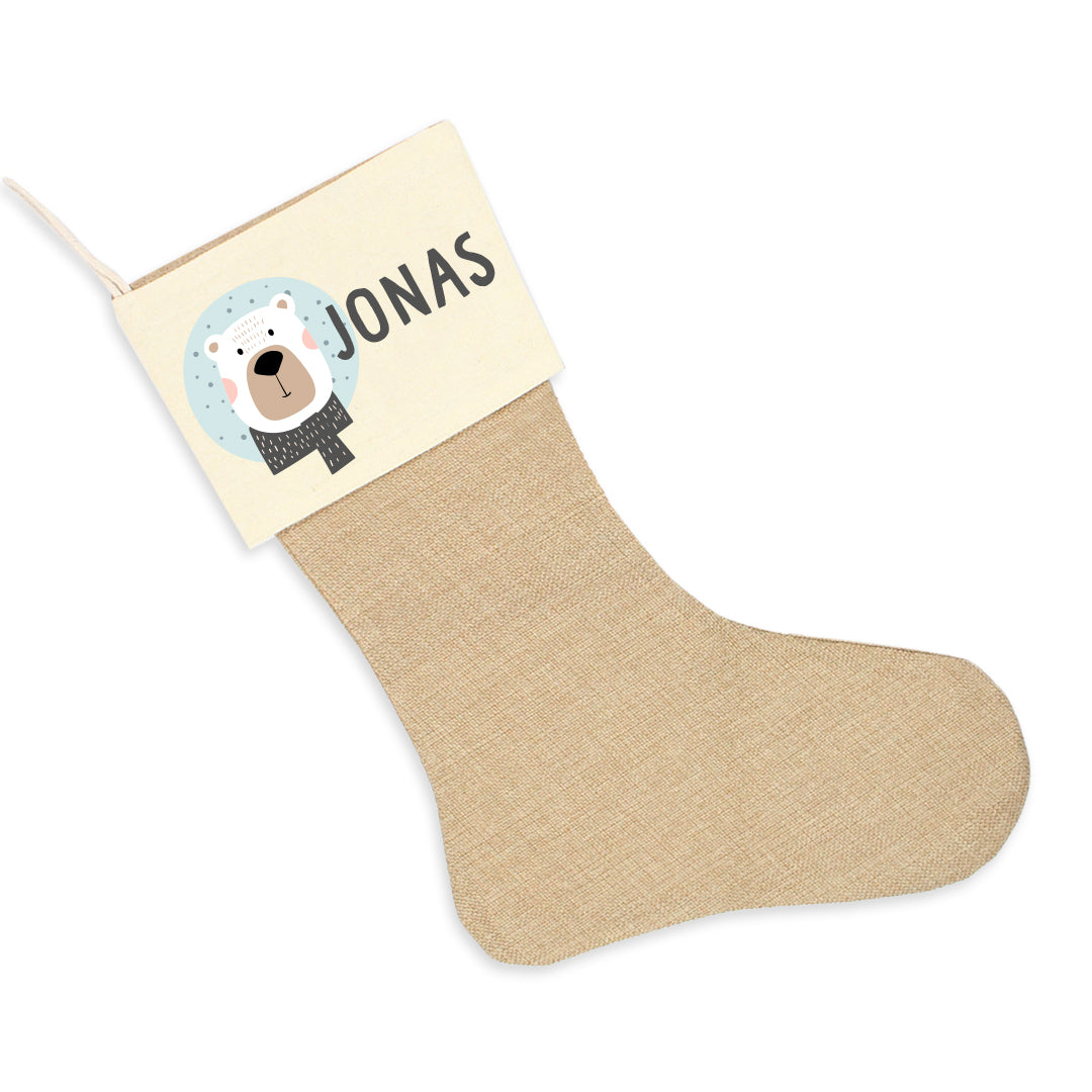 Nikolausstrumpf zum Befüllen Weihnachtssocke aus Jute  personalisiert mit Name - Scandi Bear