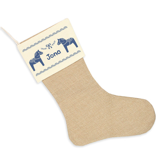 Nikolausstrumpf zum Befüllen Weihnachtssocke aus Jute  personalisiert mit Name - Scandi Christmas - blau