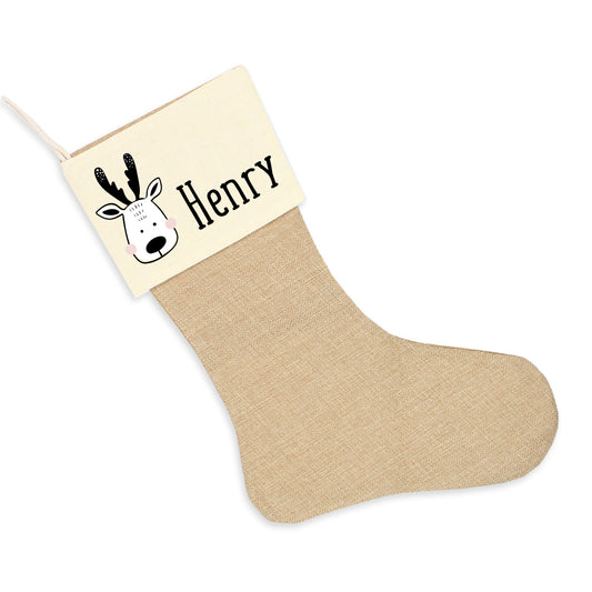 Nikolausstrumpf zum Befüllen Weihnachtssocke aus Jute  personalisiert mit Name - Scandi Reindeer