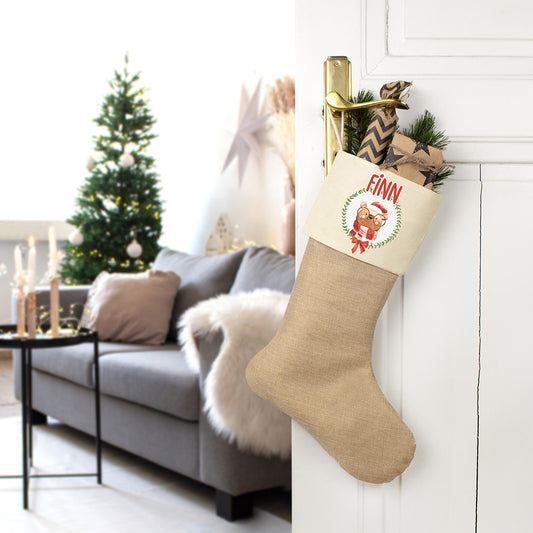Nikolausstrumpf zum Befüllen Weihnachtssocke aus Jute  personalisiert mit Name - Weihnachtszeit - Bär