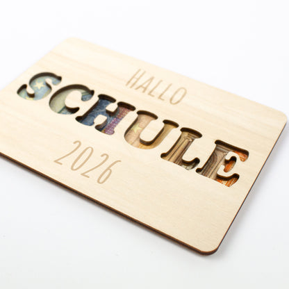 Geschenkkarte Holz Geldgeschenk Schulstart - Hallo Schule