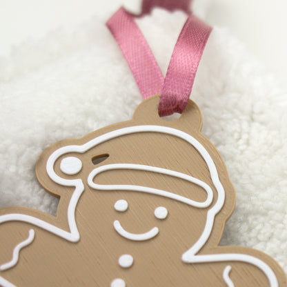 Nikolausstrumpf Weihnachtssocke zum Befüllen personalisiert mit Name Anhänger Lebkuchenmann - beige