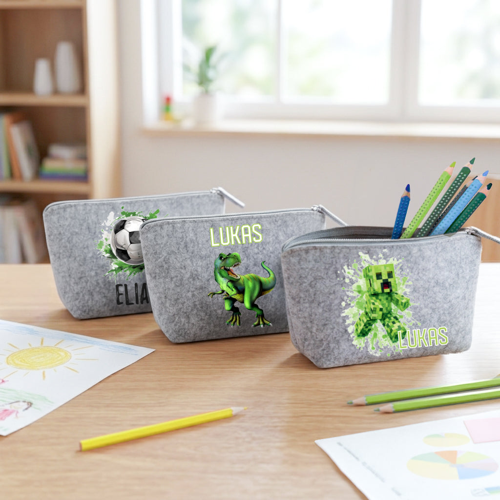 Personalisiertes Mäppchen aus Filz für Kinder individuelles Schlampermäppchen mit Name und Wunschmotiv Jungs