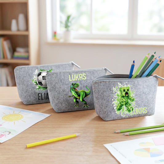 Personalisiertes Mäppchen aus Filz für Kinder individuelles Schlampermäppchen mit Name und Wunschmotiv Jungs