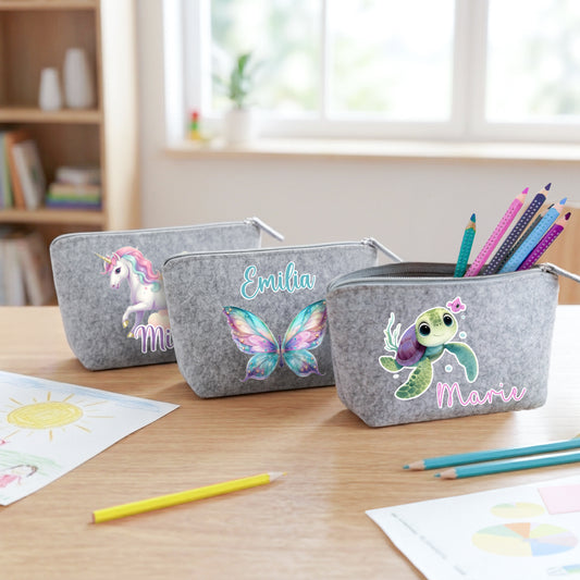 Personalisiertes Mäppchen aus Filz für Kinder individuelles Schlampermäppchen mit Name und Wunschmotiv Mädchen