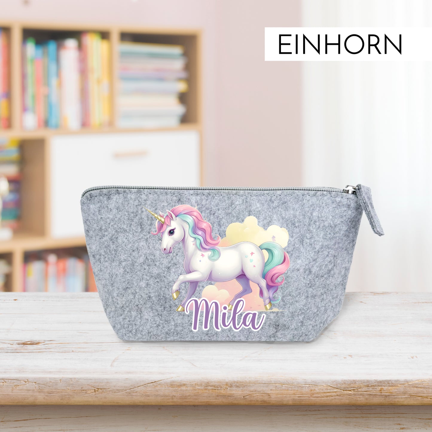 Personalisiertes Mäppchen aus Filz für Kinder individuelles Schlampermäppchen mit Name und Wunschmotiv Mädchen