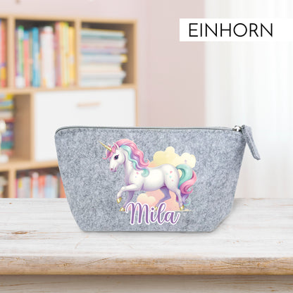 Personalisiertes Mäppchen aus Filz für Kinder individuelles Schlampermäppchen mit Name und Wunschmotiv Mädchen