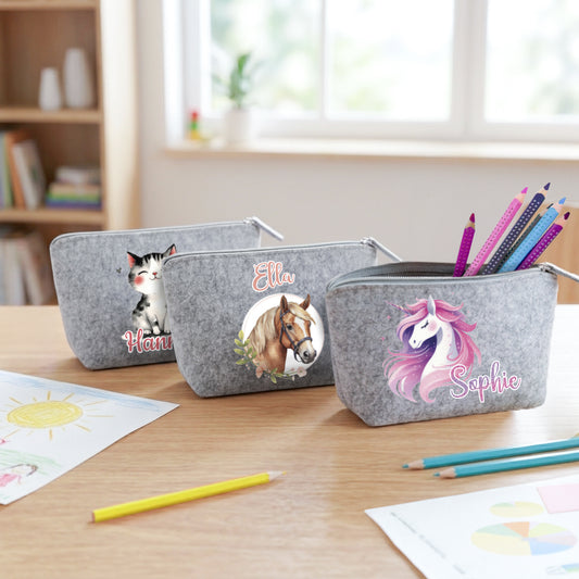 Personalisiertes Mäppchen aus Filz für Kinder individuelles Schlampermäppchen mit Name und Wunschmotiv Mädchen