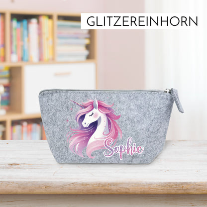Personalisiertes Mäppchen aus Filz für Kinder individuelles Schlampermäppchen mit Name und Wunschmotiv Mädchen