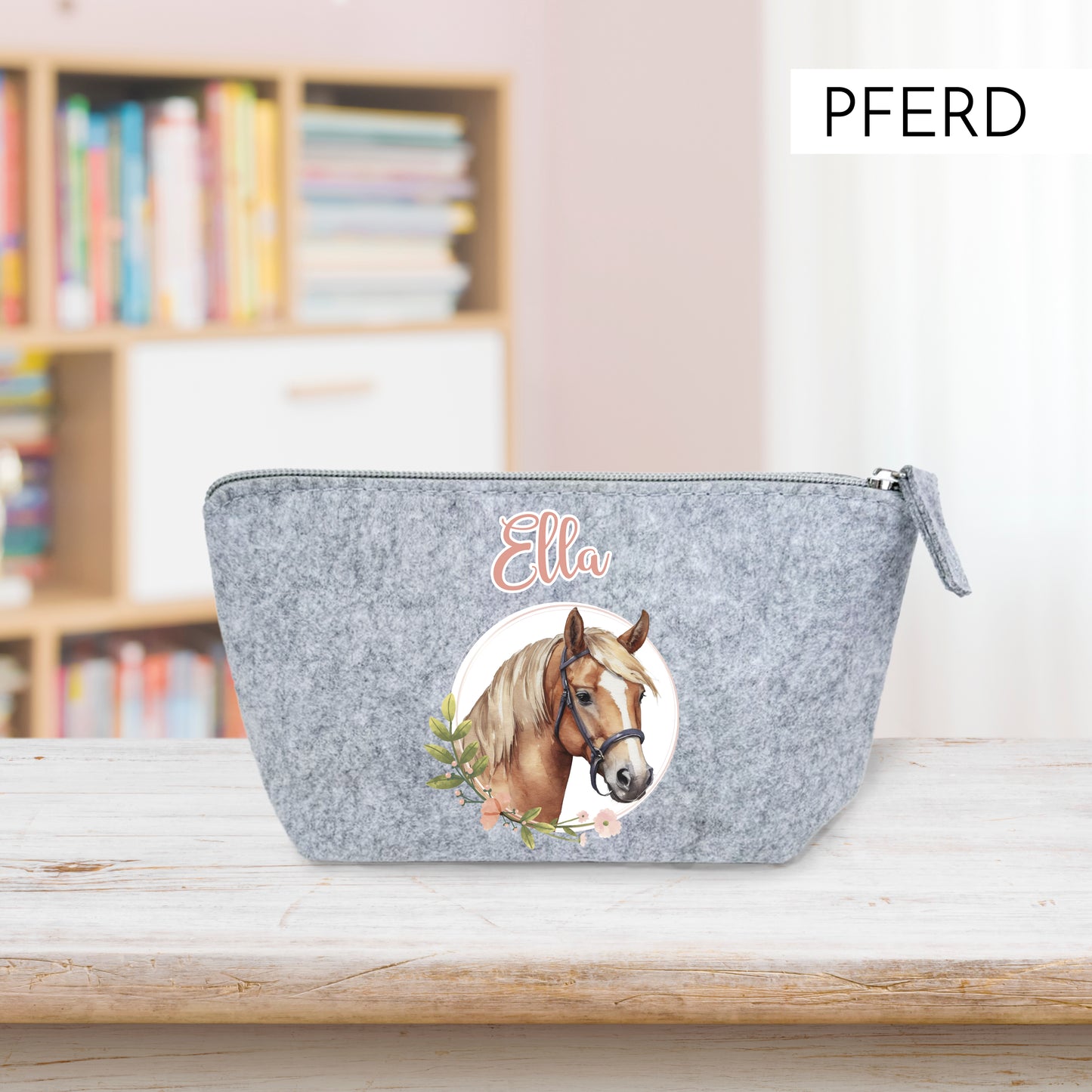 Personalisiertes Mäppchen aus Filz für Kinder individuelles Schlampermäppchen mit Name und Wunschmotiv Mädchen