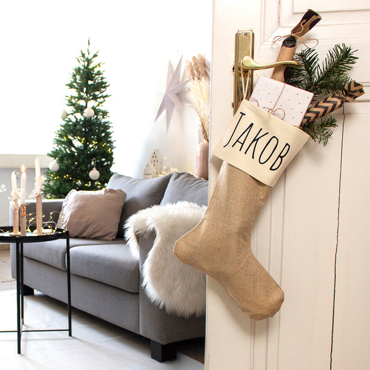Nikolausstrumpf zum Befüllen Weihnachtssocke aus Jute  personalisiert mit Name - Modern