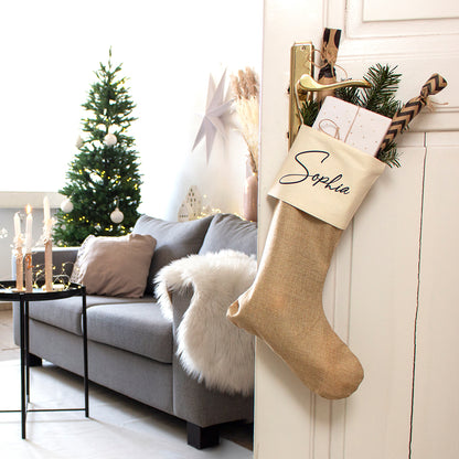 Nikolausstrumpf zum Befüllen Weihnachtssocke aus Jute  personalisiert mit Name - Elegant