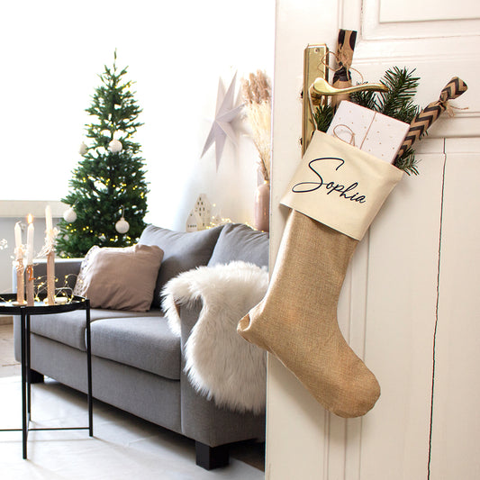 Nikolausstrumpf zum Befüllen Weihnachtssocke aus Jute  personalisiert mit Name - Elegant