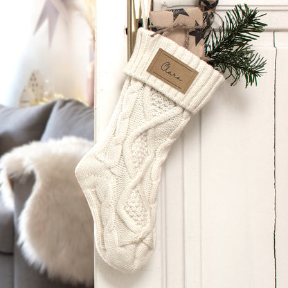 Nikolausstrumpf zum Befüllen Weihnachtssocke aus Strick personalisiert mit Name Etikett