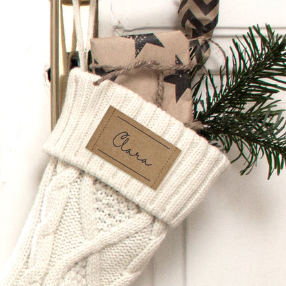 Nikolausstrumpf zum Befüllen Weihnachtssocke aus Strick personalisiert mit Name Etikett