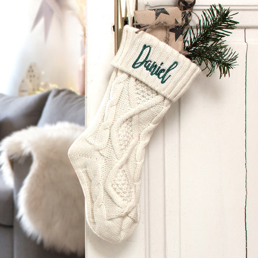 Nikolausstrumpf zum Befüllen Weihnachtssocke aus Strick personalisiert mit Name bestickt - grün