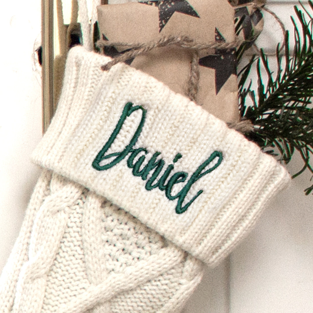 Nikolausstrumpf zum Befüllen Weihnachtssocke aus Strick personalisiert mit Name bestickt - grün