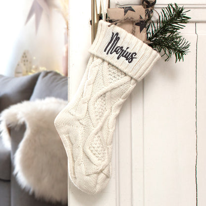 Nikolausstrumpf zum Befüllen Weihnachtssocke aus Strick personalisiert mit Name bestickt - schwarz