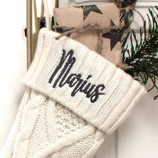 Nikolausstrumpf zum Befüllen Weihnachtssocke aus Strick personalisiert mit Name bestickt - schwarz