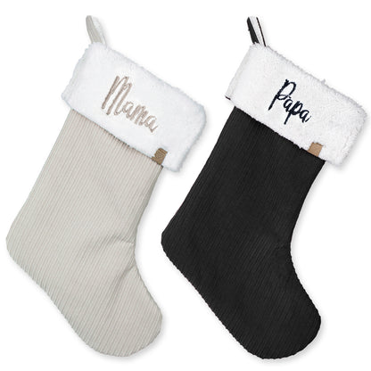 SET 2x Nikolausstrumpf zum Befüllen Weihnachtssocken zum Aufhängen 2er Set personalisiert bestickt - Mama sand & Papa schwarz