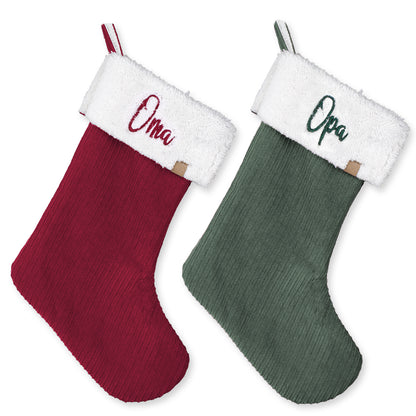 SET 2x Nikolausstrumpf zum Befüllen Weihnachtssocken zum Aufhängen 2er Set personalisiert bestickt - Oma rot & Opa grün
