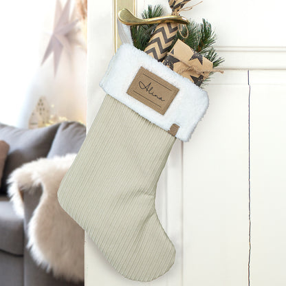 Nikolausstrumpf zum Befüllen Weihnachtssocke personalisiert mit Name Etikett - beige