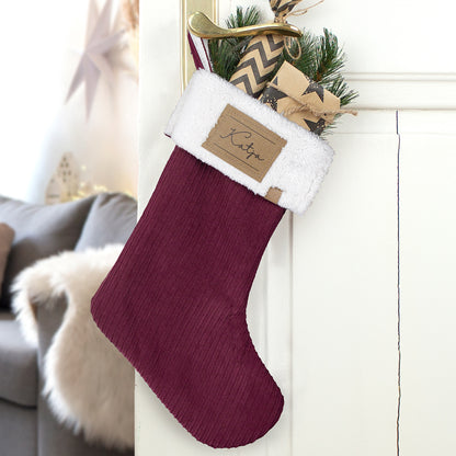Nikolausstrumpf zum Befüllen Weihnachtssocke personalisiert mit Name Etikett - bordeaux