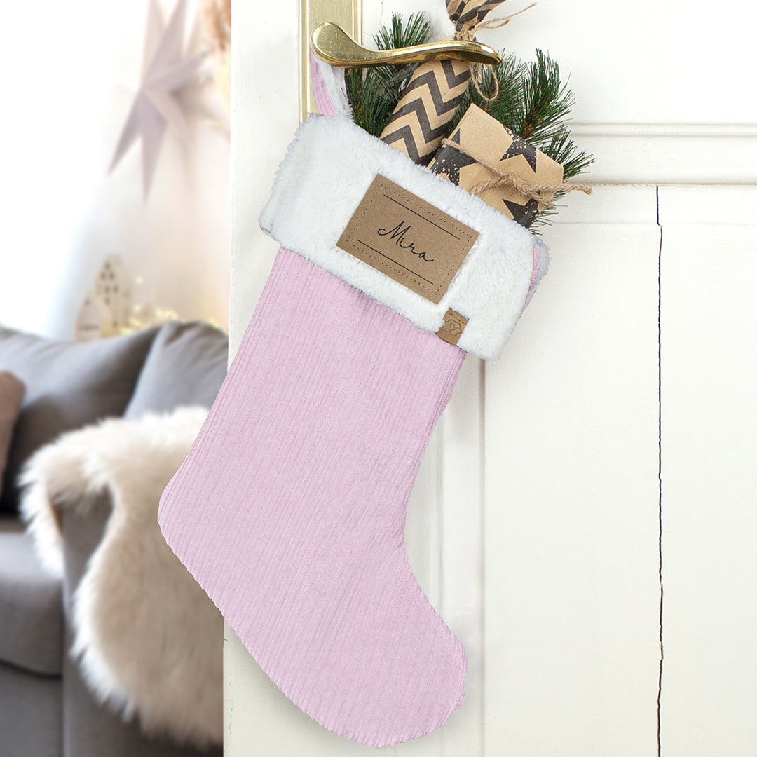 Nikolausstrumpf zum Befüllen Weihnachtssocke personalisiert mit Name Etikett - rosa