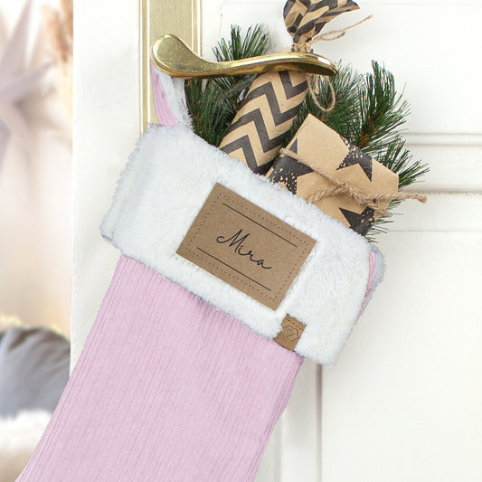 Nikolausstrumpf zum Befüllen Weihnachtssocke personalisiert mit Name Etikett - rosa