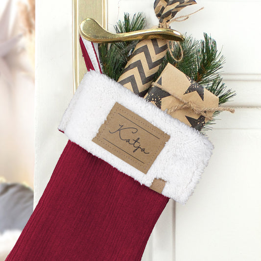 Nikolausstrumpf zum Befüllen Weihnachtssocke personalisiert mit Name Etikett - rot