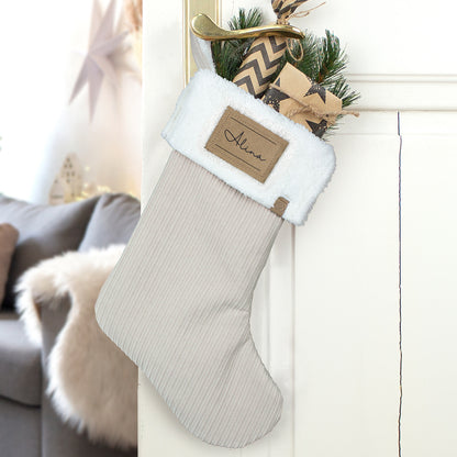 Nikolausstrumpf zum Befüllen Weihnachtssocke personalisiert mit Name Etikett - sand
