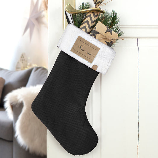 Nikolausstrumpf zum Befüllen Weihnachtssocke personalisiert mit Name Etikett - schwarz
