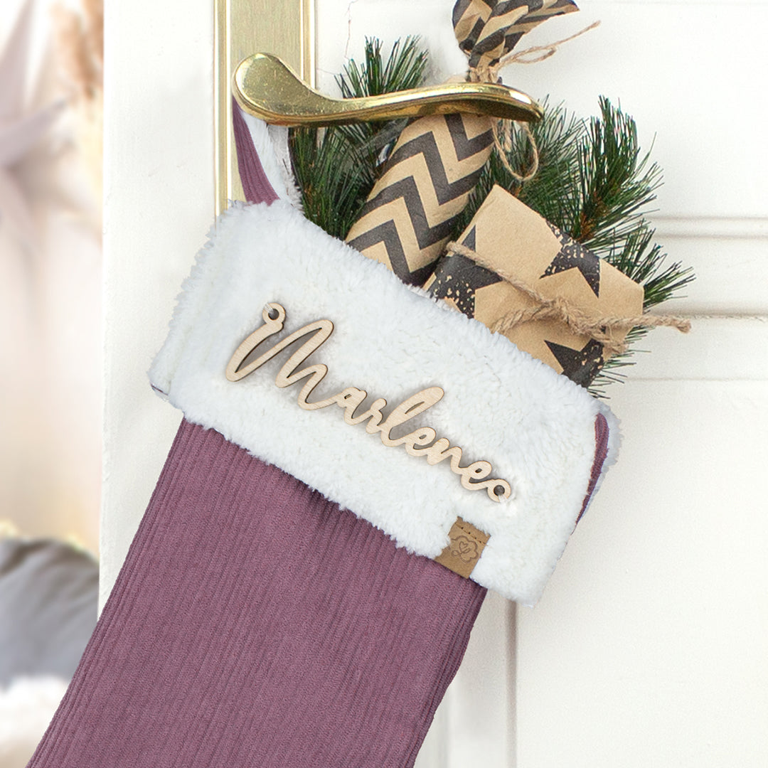 Nikolausstrumpf zum Befüllen Weihnachtssocke personalisiert mit Name aus Holz - rosa