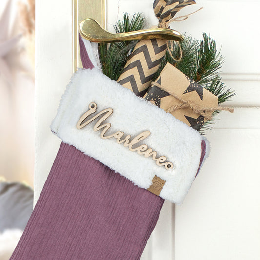 Nikolausstrumpf zum Befüllen Weihnachtssocke personalisiert mit Name aus Holz - rosa