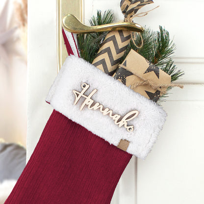 Nikolausstrumpf zum Befüllen Weihnachtssocke personalisiert mit Name aus Holz - rot