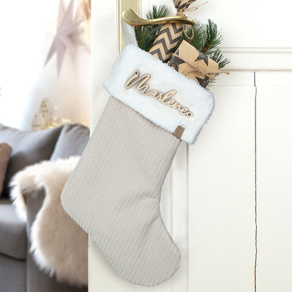 Nikolausstrumpf zum Befüllen Weihnachtssocke personalisiert mit Name aus Holz - sand