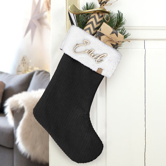 Nikolausstrumpf zum Befüllen Weihnachtssocke personalisiert mit Name aus Holz - schwarz