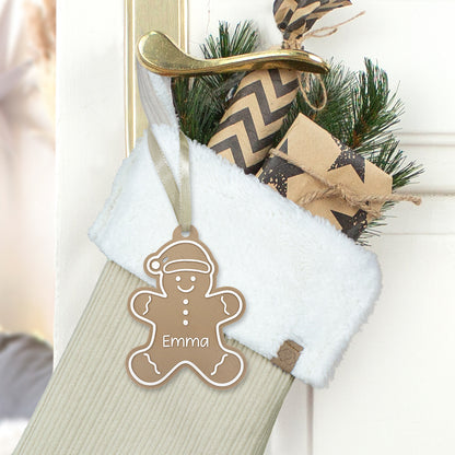 Nikolausstrumpf Weihnachtssocke zum Befüllen personalisiert mit Name Anhänger Lebkuchenmann - beige