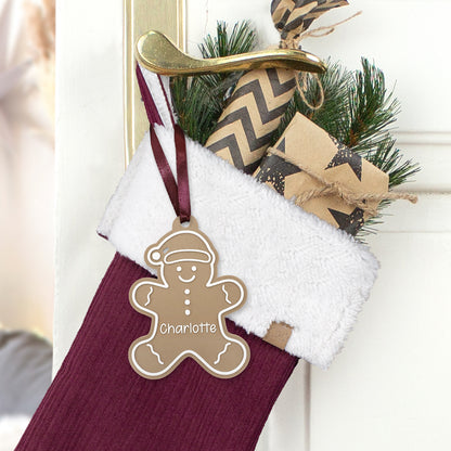 Nikolausstrumpf Weihnachtssocke zum Befüllen personalisiert mit Name Anhänger Lebkuchenmann - bordeaux