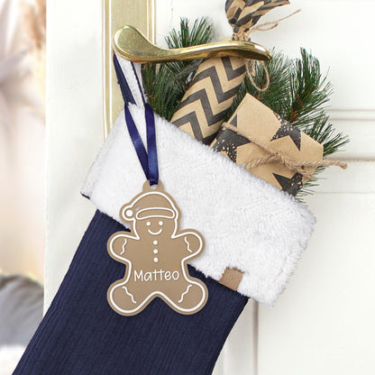 Nikolausstrumpf Weihnachtssocke zum Befüllen personalisiert mit Name Anhänger Lebkuchenmann - dunkelblau
