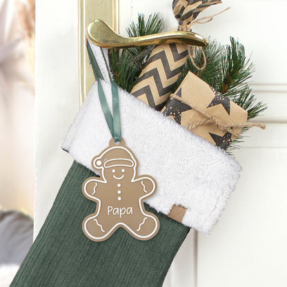 Nikolausstrumpf Weihnachtssocke zum Befüllen personalisiert mit Name Anhänger Lebkuchenmann - grün